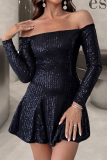 Celebrities Elegant Solid Sequins Sequined Off the Shoulder Dresses