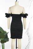 Black Casual Sweet Daily Elegant Patchwork Solid Color Dresses