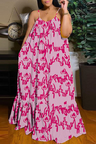 Sexy Casual Print Backless Spaghetti Strap Long Dress Dresses