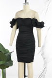 Black Casual Sweet Daily Elegant Patchwork Solid Color Dresses