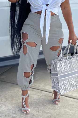 Sexy Solid Hollowed Out Patchwork Regular High Waist Conventional Patchwork Bottoms