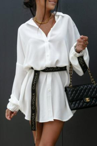 Casual Letter Solid Bandage Patchwork Turndown Collar Shirt Dress Dresses