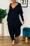 Green Casual Solid Patchwork Oblique Collar Plus Size Jumpsuits