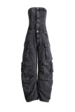 Colour Sexy Casual Solid Patchwork Backless Strapless Sleeveless Skinny Denim Jumpsuits