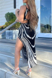 Sexy Print Hollowed Out Backless Slit Spaghetti Strap Long Dress Dresses