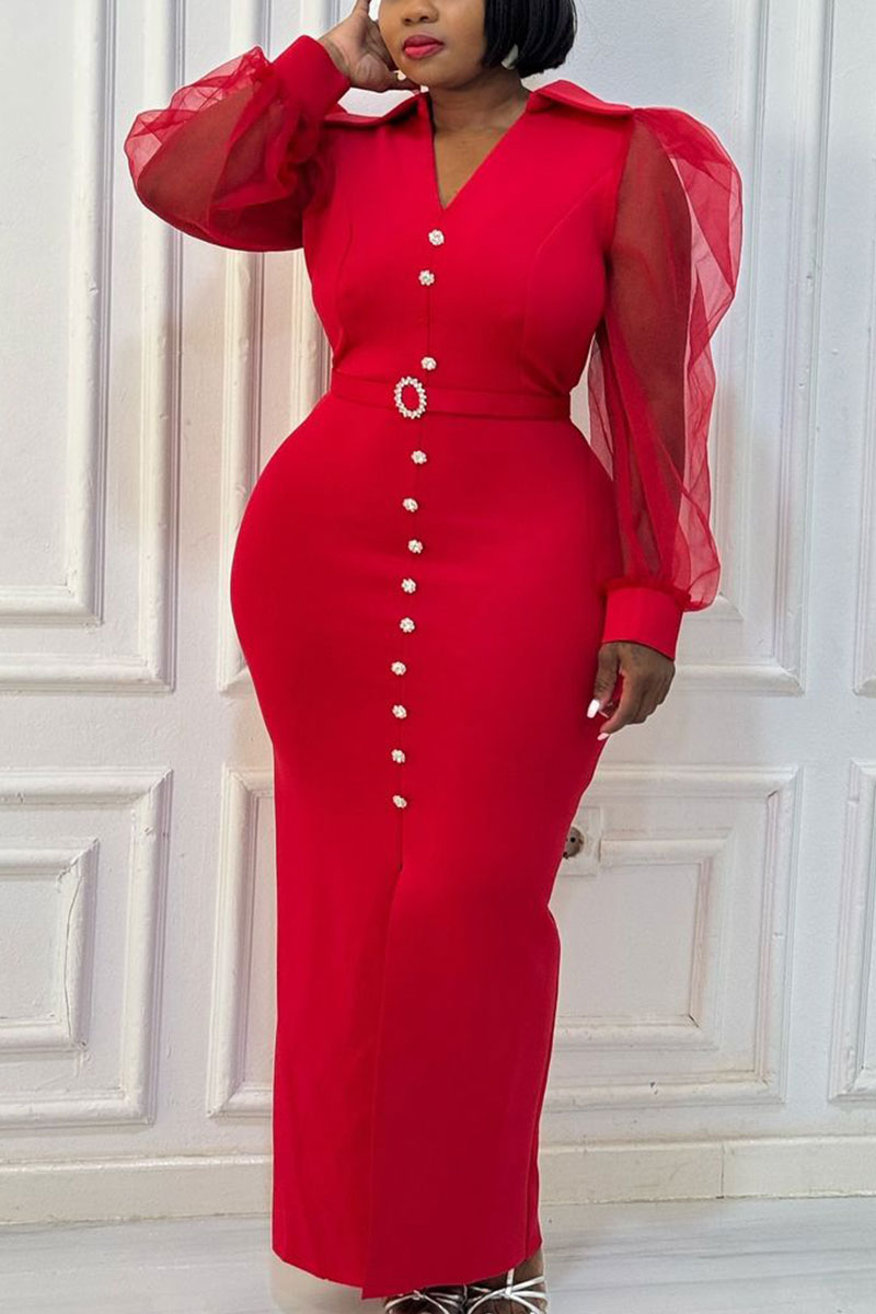 Daily Elegant Patchwork Contrast Potholes Turndown Collar A Line Dresses