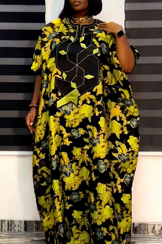 Casual Print Patchwork Asymmetrical Collar Printed Dress Dresses