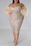 Sexy Formal Patchwork Sequins Backless Off the Shoulder Wrapped Skirt Plus Size Dresses