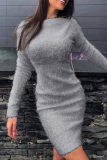 Casual Simplicity Solid Patchwork O Neck Long Sleeve Dresses