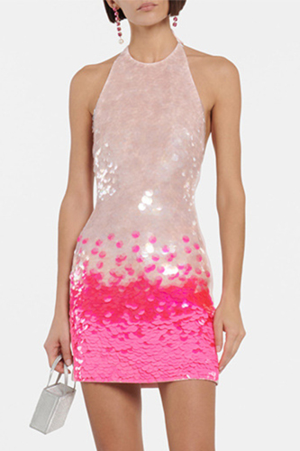 Sexy Gradual Change Sequins Sequined Halter Evening Dress Dresses