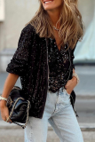 Casual Solid Sequins O Neck Outerwear