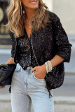 Casual Solid Sequins O Neck Outerwear