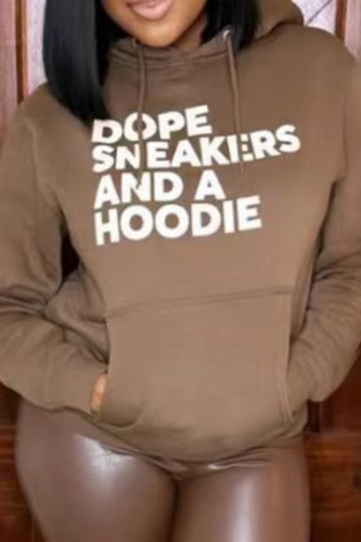 Casual Letter Print Basic Hooded Collar Tops