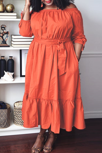 Casual Solid Patchwork With Belt Off the Shoulder Long Sleeve Dresses