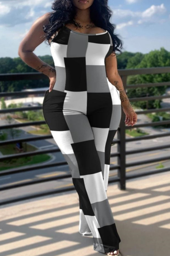 Casual Print Patchwork Pocket Spaghetti Strap Plus Size Jumpsuits