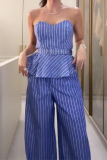 British Style Celebrities Striped With Belt Strapless Sleeveless Two Pieces