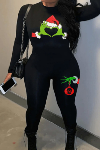 Casual Print Basic O Neck Plus Size Jumpsuits
