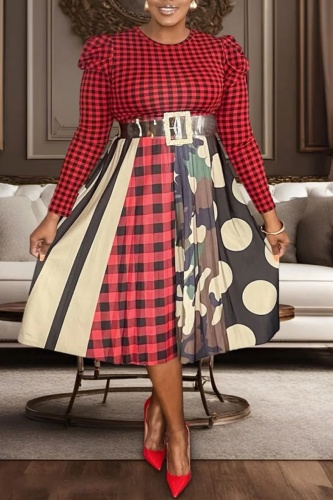 Casual Print Basic O Neck Plus Size Two Pieces (Without Belt)