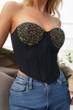 Sexy Casual Patchwork Sequins Backless Strapless Tops