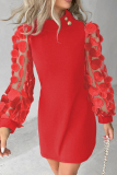 Casual Patchwork Hollowed Out Sequins Half A Turtleneck Long Sleeve Dresses