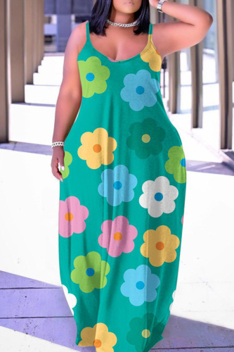 Sexy Casual Print Backless Spaghetti Strap Long Dress Dresses