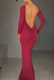 Sexy Casual Solid Backless O Neck Long Dress Dresses