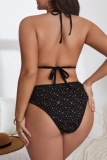 Sexy Solid Bandage Sequins Patchwork See-through Plus Size Swimwear Three Piece Set
