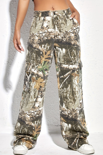 Casual Print Patchwork High Waist Straight Denim Jeans