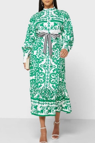 Casual Print Buttons Shirt Collar Long Sleeve Dresses