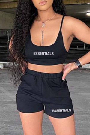 Casual Street Print Letter U Neck Sleeveless Two Pieces