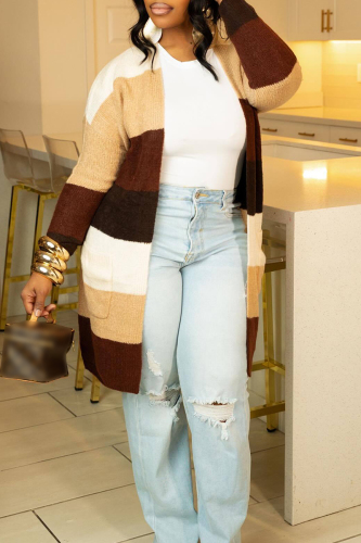 Casual Striped Patchwork Cardigan Outerwear