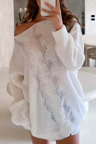 Casual Solid Hollowed Out See-through Oblique Collar Tops