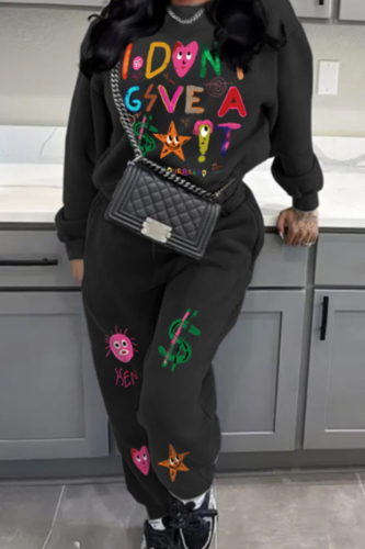 Casual Print Patchwork O Neck Long Sleeve Two Pieces