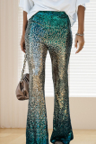 Casual Gradual Change Sequins Patchwork Skinny High Waist Conventional Patchwork Trousers