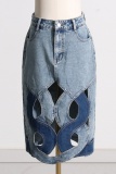 Casual Patchwork Hollowed Out Skinny Denim Skirts