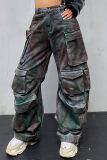 Casual Print Patchwork High Waist Regular Denim Jeans