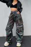 Casual Print Patchwork High Waist Regular Denim Jeans