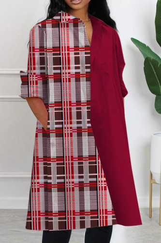 Casual Print Solid Patchwork Turndown Collar Shirt Dress Dresses