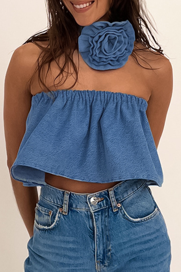 Sexy Solid Appliques Strapless Tops