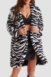 Casual Zebra Print Cardigan Turndown Collar Outerwear