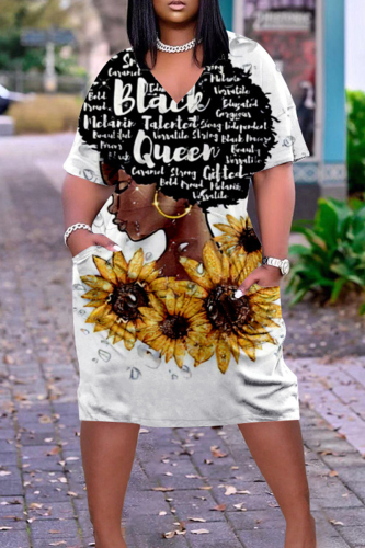 Casual Print Patchwork V Neck Printed Dress Dresses