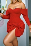 Casual Sweet Daily Party Elegant Slit With Bow Off the Shoulder Asymmetrical Dresses