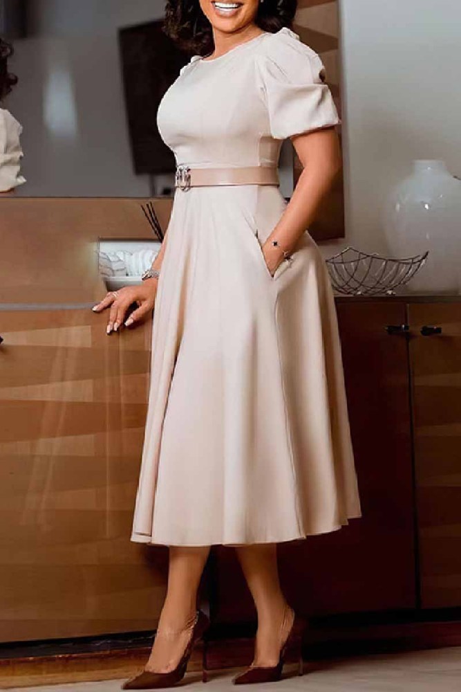 Casual Solid Slit O Neck A Line Dresses