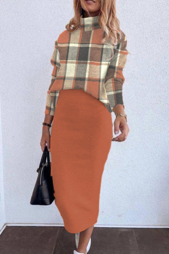 Casual Print Patchwork O Neck Long Sleeve Two Pieces