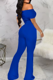 Sexy Solid Patchwork Off the Shoulder Boot Cut Jumpsuits