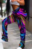 Multicolor Casual Print Fold Basic Regular High Waist Conventional Full Print Trousers