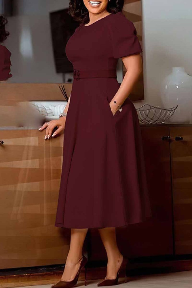 Wholesale Casual Solid With Belt O Neck A Line Dresses K94145 Online