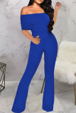 Sexy Solid Patchwork Off the Shoulder Boot Cut Jumpsuits