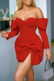 Casual Sweet Daily Party Elegant Slit With Bow Off the Shoulder Asymmetrical Dresses