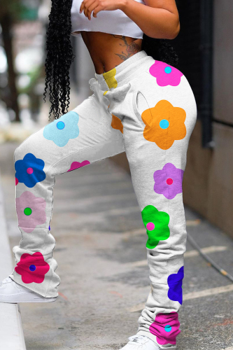 Casual Print Fold Regular High Waist Conventional Full Print Bottoms
